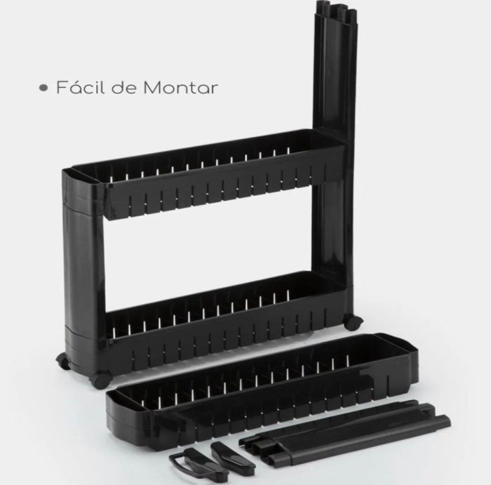 Armário Organizador Móvel Multiuso Preto C/ 3 Prateleira - Imagem 6