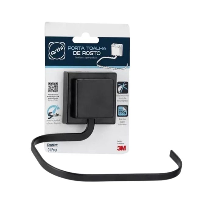 3M Porta Toalha De Rosto Preto Piatina