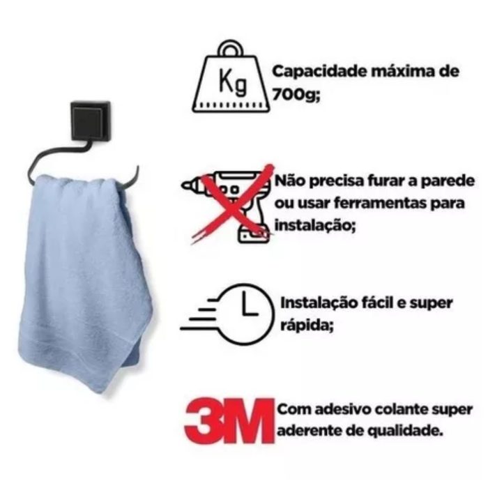 3M Porta Toalha De Rosto Preto Piatina - Imagem 8