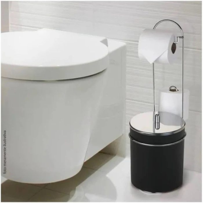 Suporte De Chão Para Papel Higiênico Com Cesto De Lixo Black Arthi - Imagem 4
