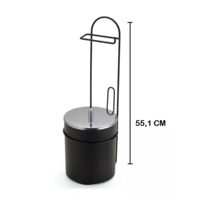 Suporte De Chão Para Papel Higiênico Com Cesto De Lixo Black Arthi - Imagem 2
