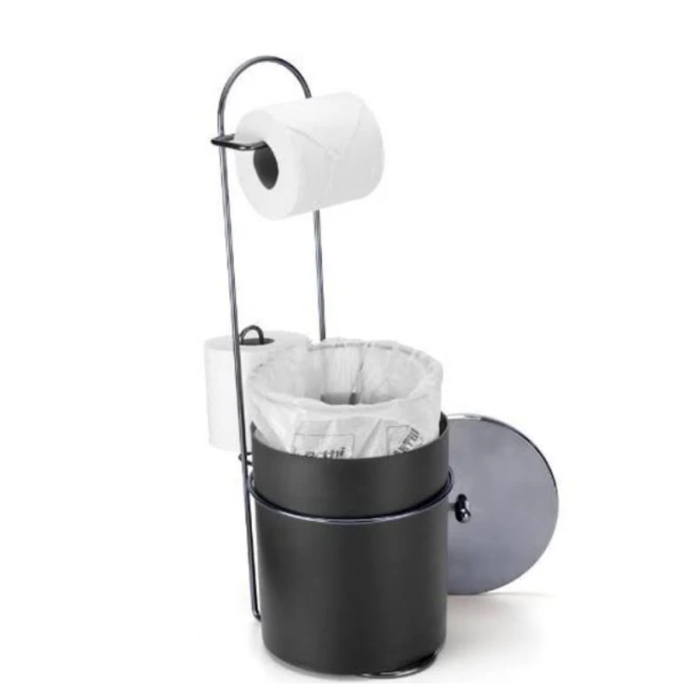 Suporte De Chão Para Papel Higiênico Com Cesto De Lixo Black Arthi