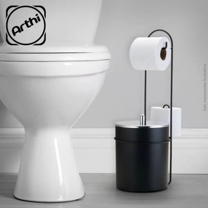 Suporte De Chão Para Papel Higiênico Com Cesto De Lixo Black Arthi - Imagem 7