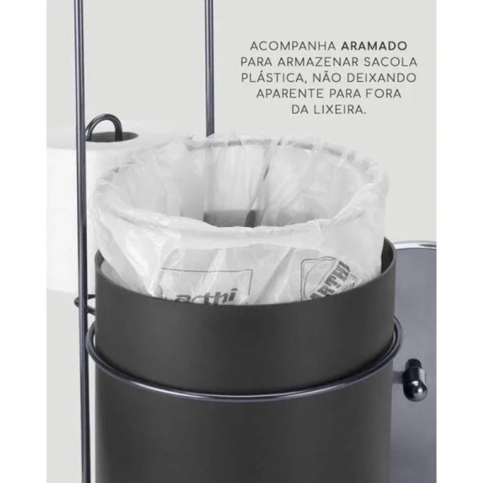 Suporte De Chão Para Papel Higiênico Com Cesto De Lixo Black Arthi - Imagem 8