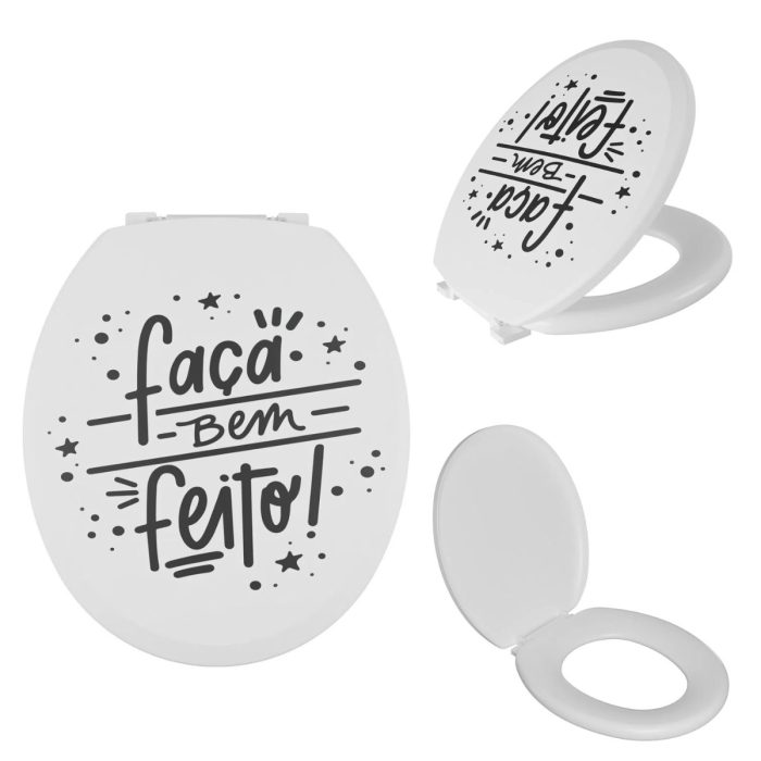 Assento Tampa de Vaso Almofadado Oval Com Frase "Faça Bem Feito" - Imagem 4