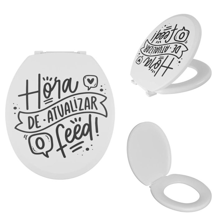 Assento Tampa de Vaso Almofadado Oval Com Frase “Hora de Atualizar o Feed” - Imagem 5