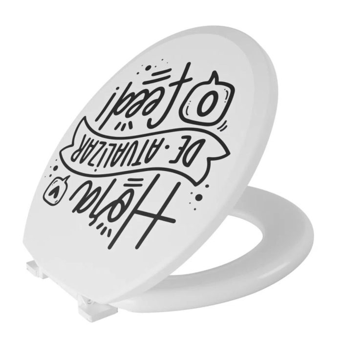 Assento Tampa de Vaso Almofadado Oval Com Frase “Hora de Atualizar o Feed” - Imagem 3