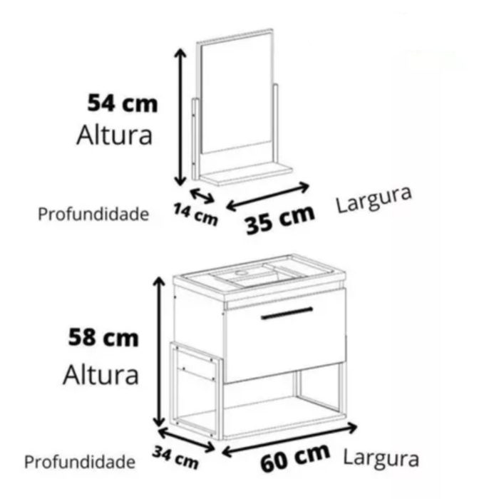 Gabinete Metalo Cimento Com Pia Em Mármore Sintético Com Espelheira - Imagem 9