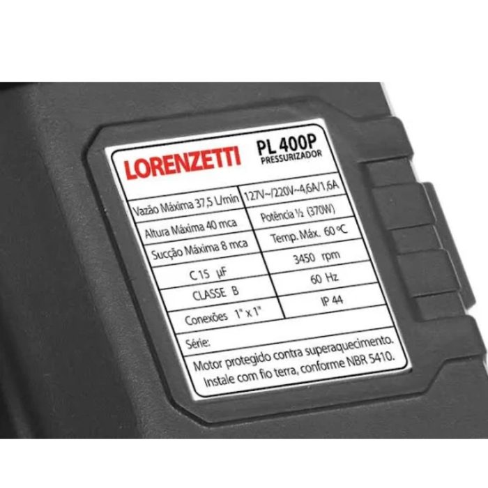 Bomba Pressurizador de Agua PL-400P - Imagem 5